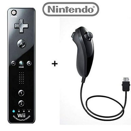 Official Nintendo Wii/Wii U Remote Plus Controller and Nunchuk Nunchuck Combo Bundle Set [Black] (Bulk Packaging)