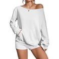 thumbnail image 4 of Off Shoulder Sweatshirt Women Casual Drop Should Sweatshirt Oversized Long Sleeve Pullover Tops, 4 of 8