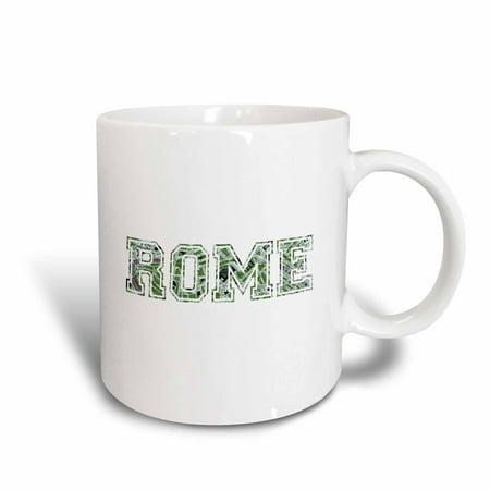 3dRose Rome - green word art text on white made from vintage Italian map - city souvenir - Italy - travel, Ceramic Mug,