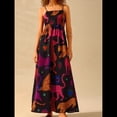 thumbnail image 4 of Vestido Maxi Floral de Verano 2025 para Mujer, Sin Mangas, con Tirantes Finos, Estampado, Fruncido, Estilo Bohemio, para Playa Negro XL, 4 of 6