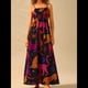 thumbnail image 4 of Vestido Maxi Floral de Verano 2025 para Mujer, Sin Mangas, con Tirantes Finos, Estampado, Fruncido, Estilo Bohemio, para Playa Negro M, 4 of 6