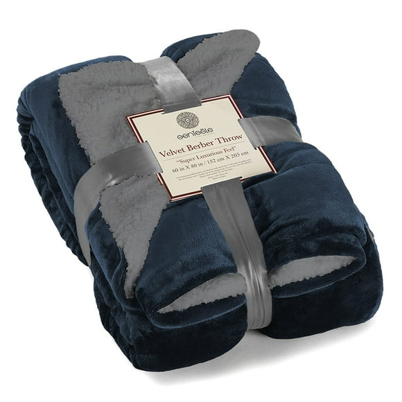 Genteele Sherpa Throw Blanket Super Soft Reversible Ultra Luxurious Plush Blanket, 60 x 80 inches, Navy/Gray