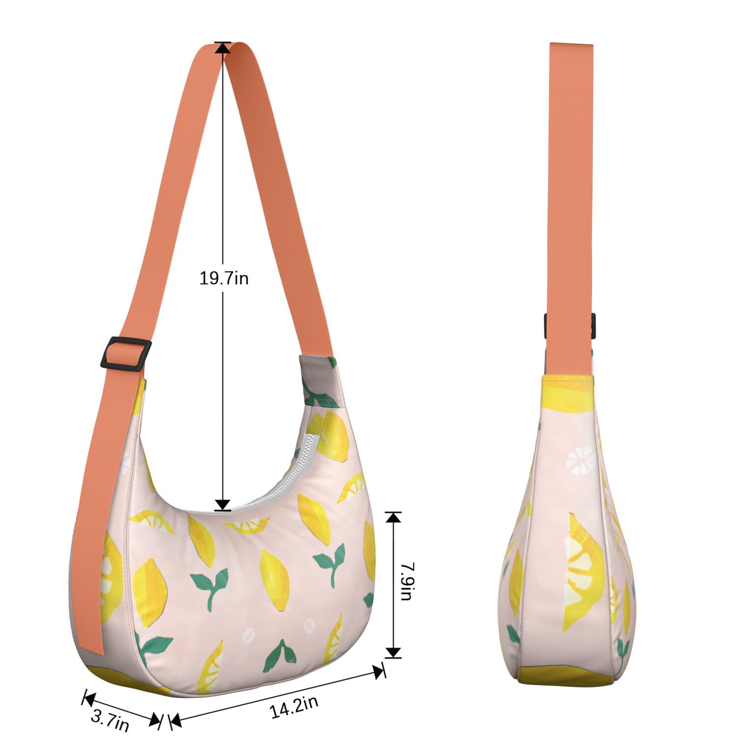 Summer Lemon Pattern Nylon Hobo Bag for Women, Bright Yellow Lightweight Shoulder Purse, Retro Crossbody Tote Handbag, Water-Resistant and Durable for Travel