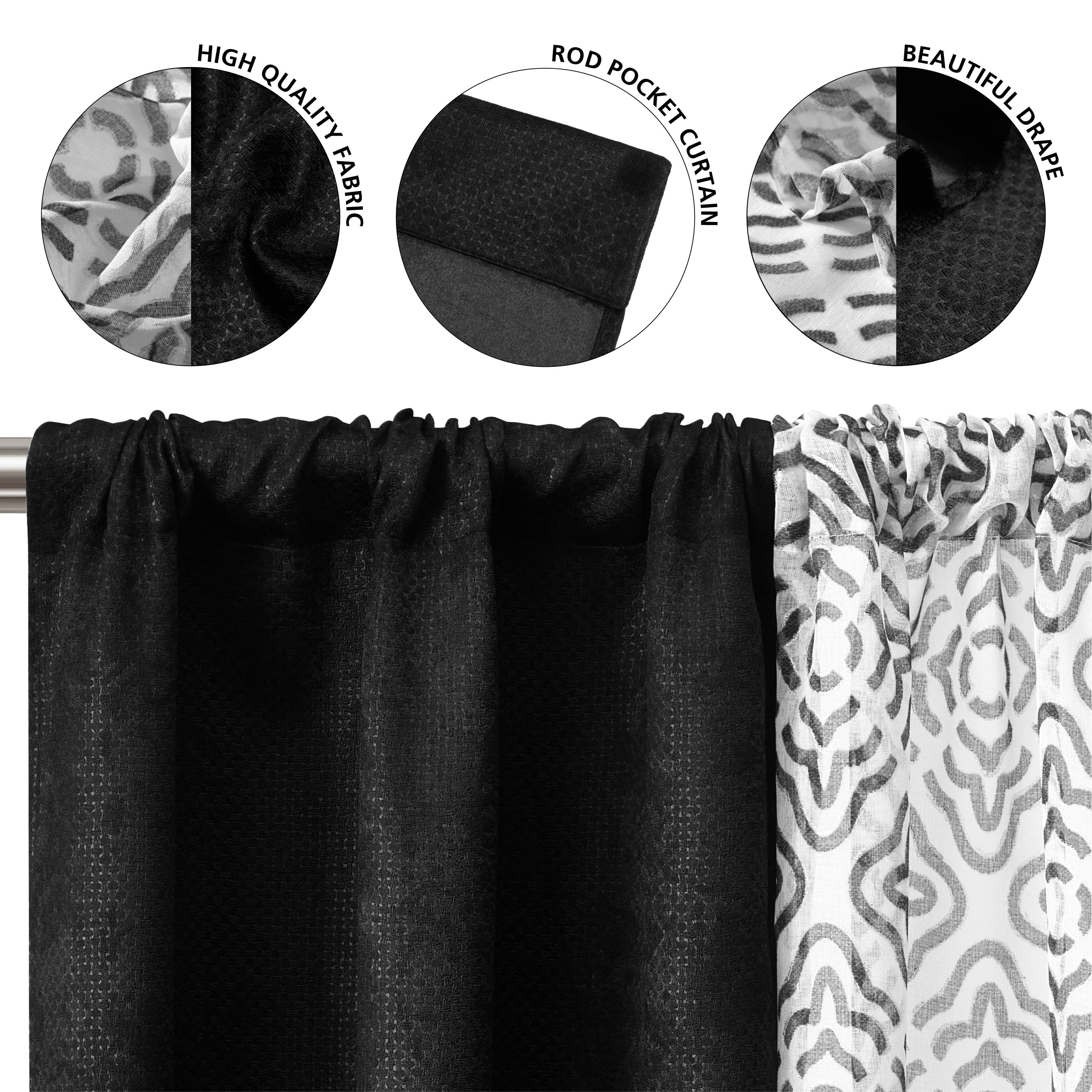 (2 pack) Mainstays Metallic Blackout Curtains and Sheers Set, 4 Panels, Black, 27.5" W x 84” L