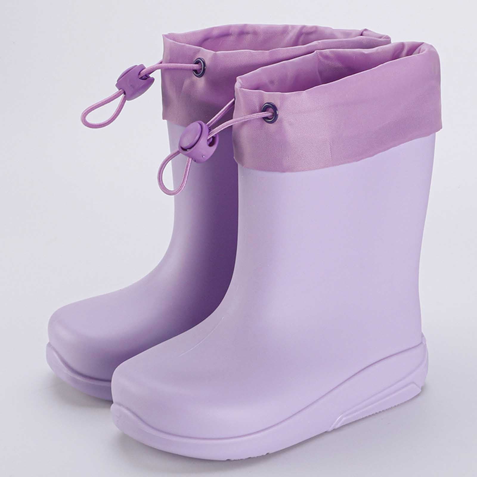 DHFJKG Kids Durable Rubber Rain Boots For Boys Girls Easy-On Non- Lightweight Mid Top Tube Solid Color Waterproof Boots With Elastic Drawstring Rainy Season Outdoor Cozy Shoes