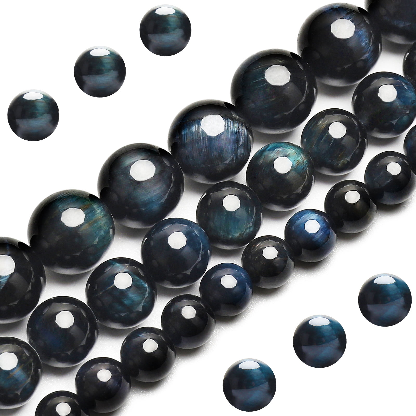 Round Lapis Blue Tiger eye Stone Loose Beads For Jewelry Making 15‘’ DIY Gem 