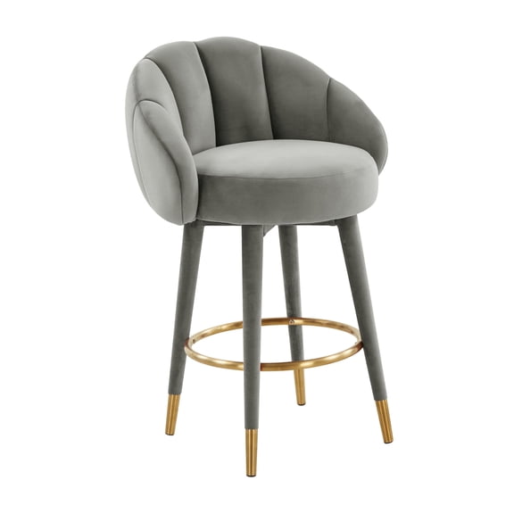 TOV Furniture Myla Light Grey Swivel Velvet Counter Stool with Gold Accents