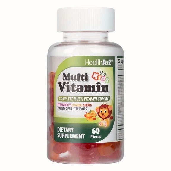 HealthA2Z® Kids Multivitamin Gummies (60ct) Strawberry, Orange & Cherry | 12 Key Nutrients for Immune Support | Tasty, Complete Daily Formula