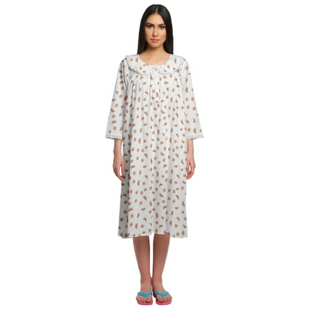 

Moomaya Cotton Sleepwear For Ladies Printed Round Neck Button Placket Nightdress