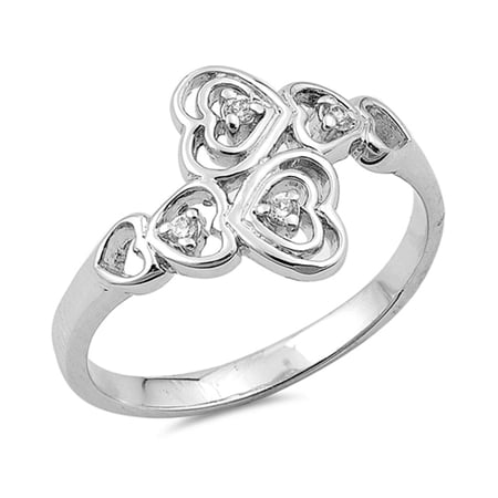 Clear CZ Promise Heart Ring .925 Sterling Silver Journey Band White Jewelry Female Size 8