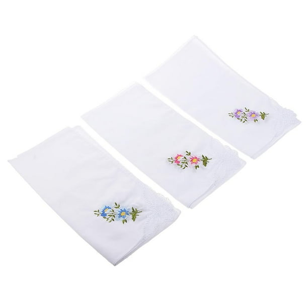 Esquirla 12 Pack Ladies Embroidery Flower Cotton Handkerchiefs Women Men White Hankies White G