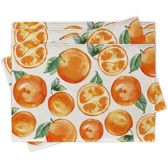 Spring Summer Orange Placemats Set of 4, Fresh Fruits Dining Place Mats Table Decor, Seasonal Home Kitchen Decoration 12 x 18 Inch