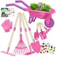 thumbnail image 1 of Juego de herramientas de jardinería para niños Qtioucp con carretilla rosa, 1 of 6