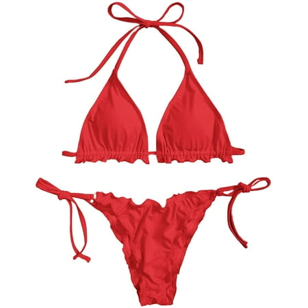 Shatter Tri Top & Rouched Back Tie Side Bikini Set