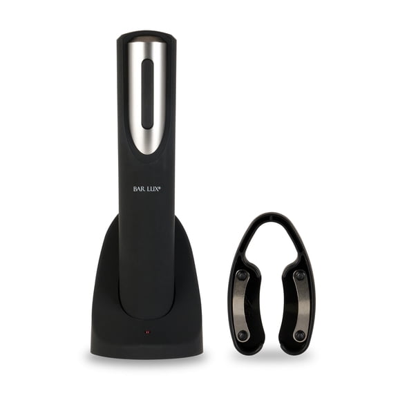 Bar Lux Black and Silver Electric Wine Opener - with Charging Base and Wine Foil Cutter - 1 count box