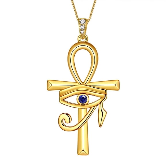 925 Sterling Silver Egyptian Ankh Cross Horus Eye of Ra Pendant Necklace Women Amulet Jewelry Hipunk