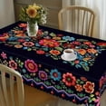 thumbnail image 5 of fsxdhpcsgfc Mexican Folk Art Floral Tablecloth Navy Blue With Colorful Embroidered Rectangle And Round Sizes Decorative Border With Pom Poms Dining Cover Fitted Tablecloth Oblong Tray Table Cover, 5 of 5