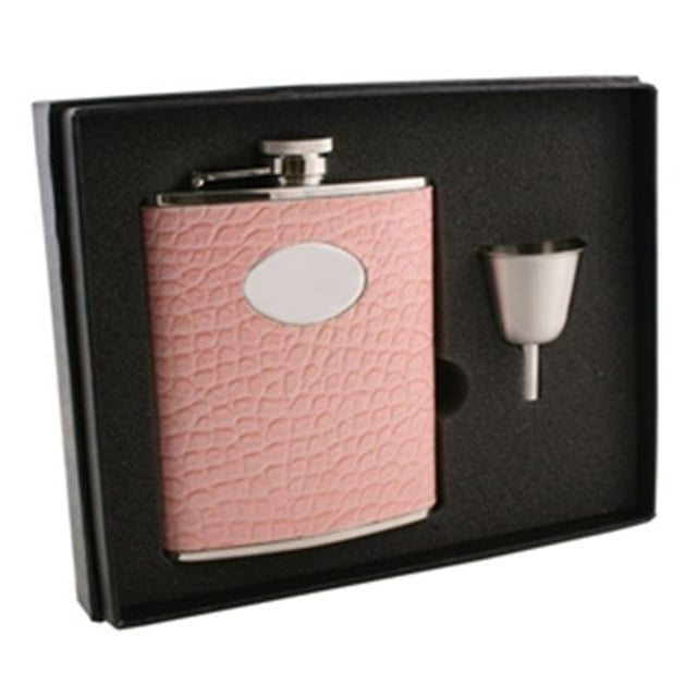Visol VSET16-1179 Annabella Light Pink Snake Skin Leatherette 6 oz Flask Gift Set
