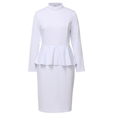 GRACEART Church Clergy Dress for Women Minister Long Sleeve Ruffle Slim Pencil Dress with Tab Insert Stand Collar