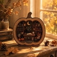 thumbnail image 5 of THOPBPRK Creative Wooden Bookends with 3D Miniature Pumpkin Witch Scene, Decorative Book Shelf Decor, Unique Halloween for Library and Home Study Organization, 5 of 7