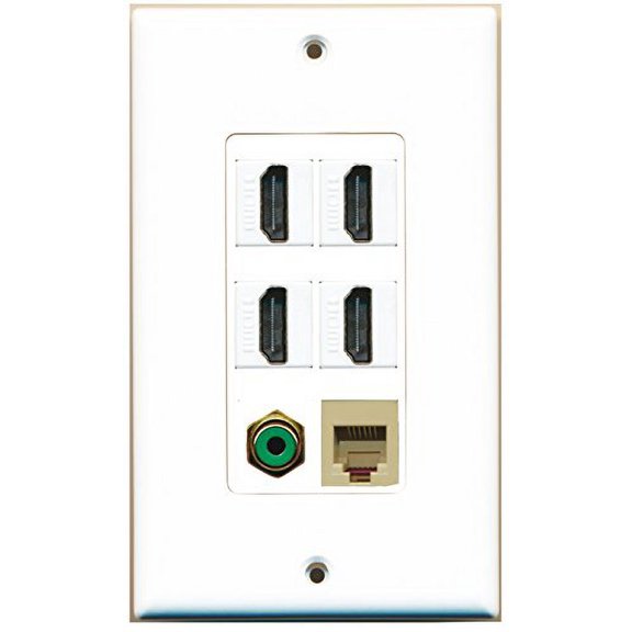 RiteAV - 4 Port HDMI 1 RCA Green 1 Phone RJ11 RJ12 Beige Wall Plate Decorative