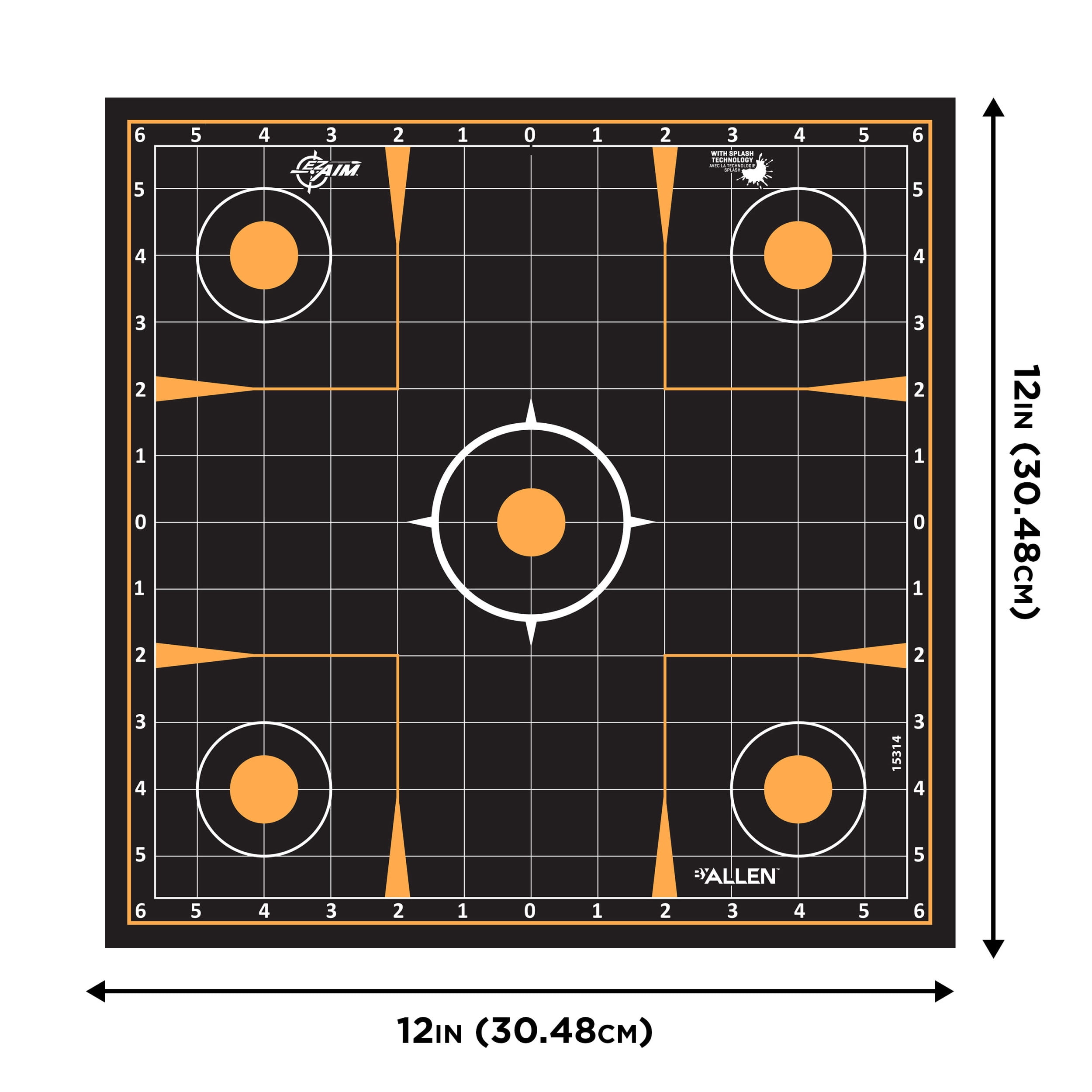 Ez Aim Splash Sight-in Paper Shooting Targets, 12" Grid, 10-Pack, Black, Paper Target Sight-in Grid