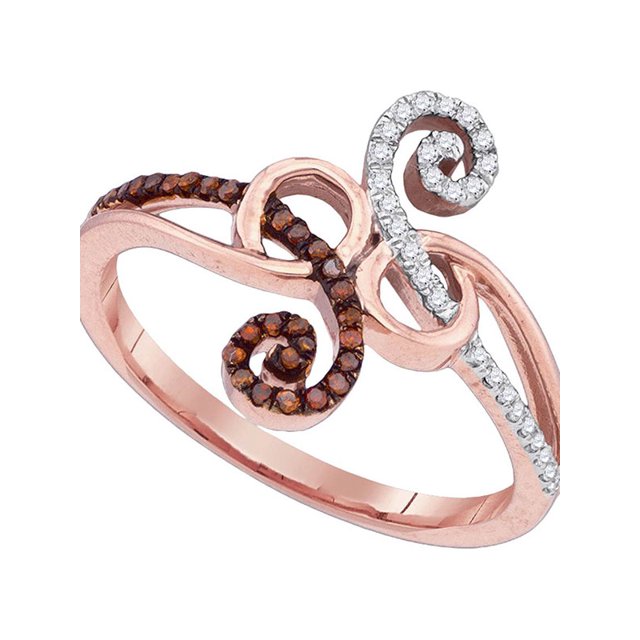 10kt Rose Gold Womens Round Red Color Enhanced Diamond Band Ring 1/5 Cttw