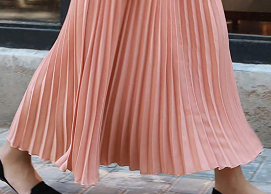 Solacol Pleated Midi Skirts For Women Elastic Waist Skirts For