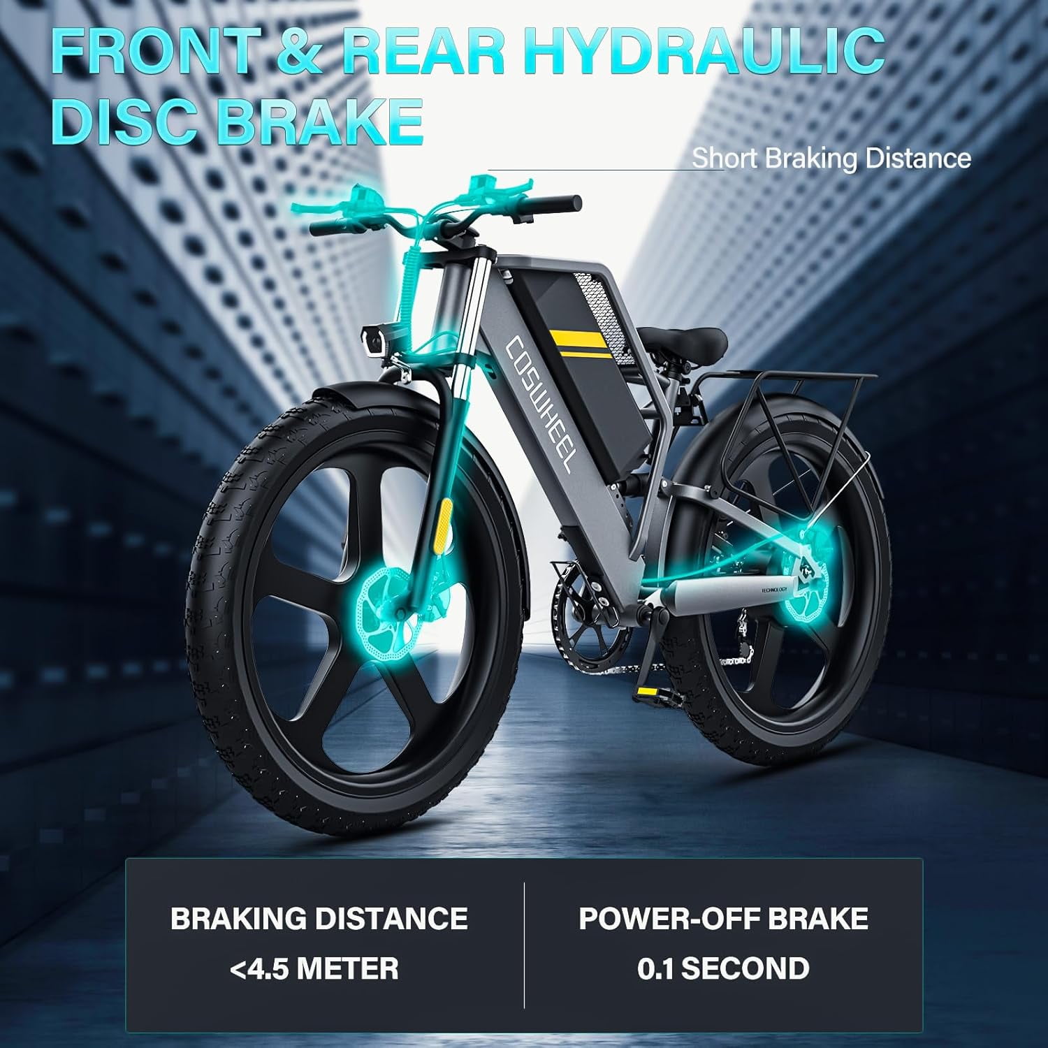 48V/25Ah Removable Battery COSWHEEL T26 Electric Bike for Adults,Electric bicycles 1500W Motor UP to 31MPH & 87 Miles, Off Road Electric Dirt Bike with 7-Speed, 26" x 4.0 Fat Tire Full Suspension