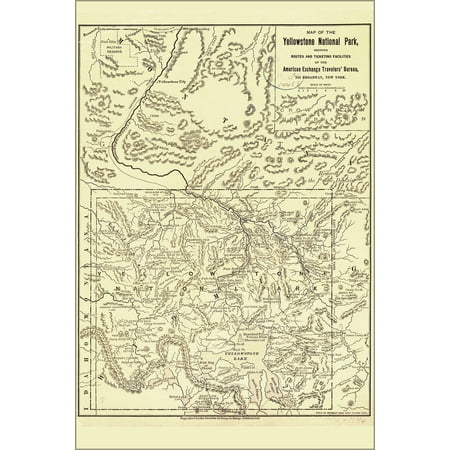 24"x36" Gallery Poster, Map of the Yellowstone National Park 1883