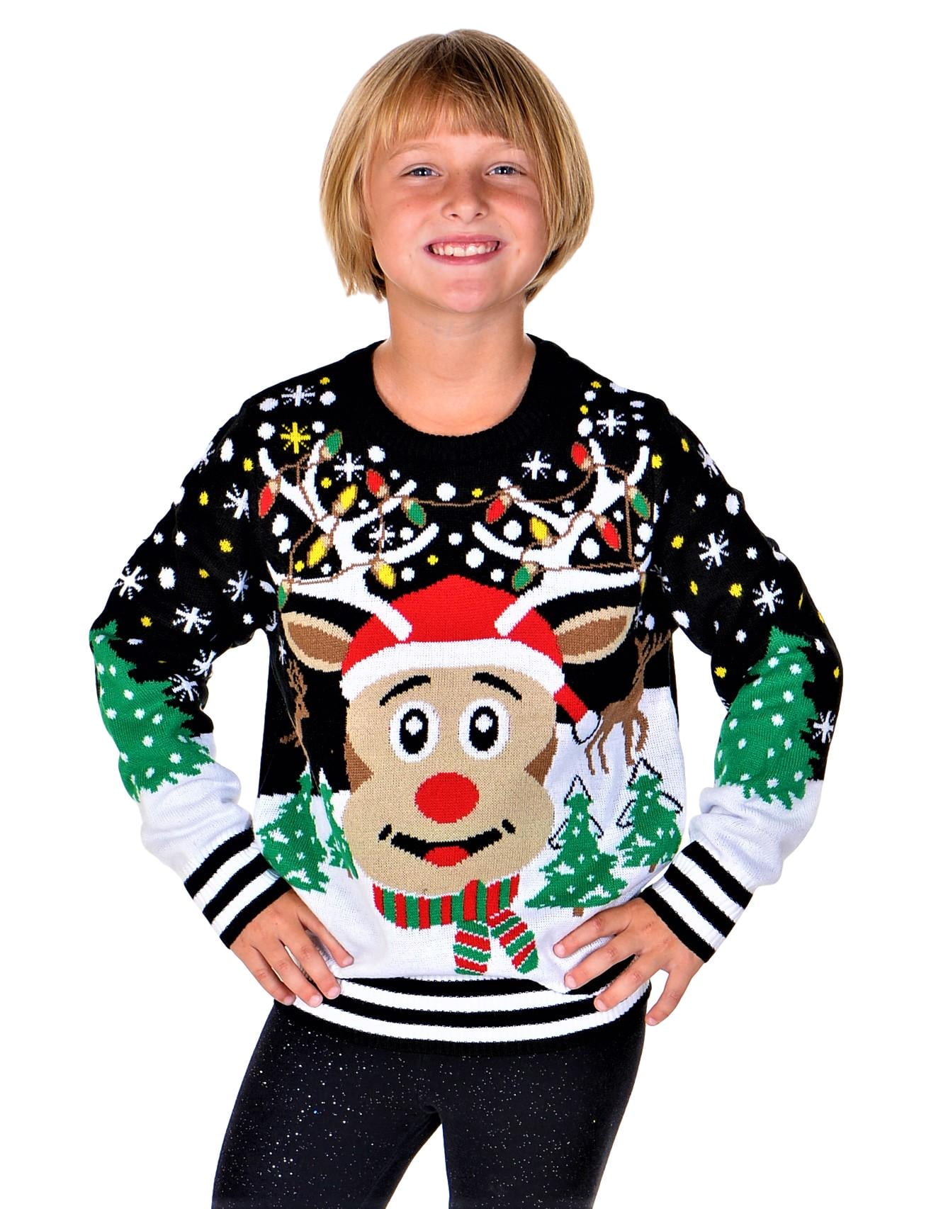 SoCal Look Girls Ugly Christmas Sweater Rudolph The Red Nose Pullover Black