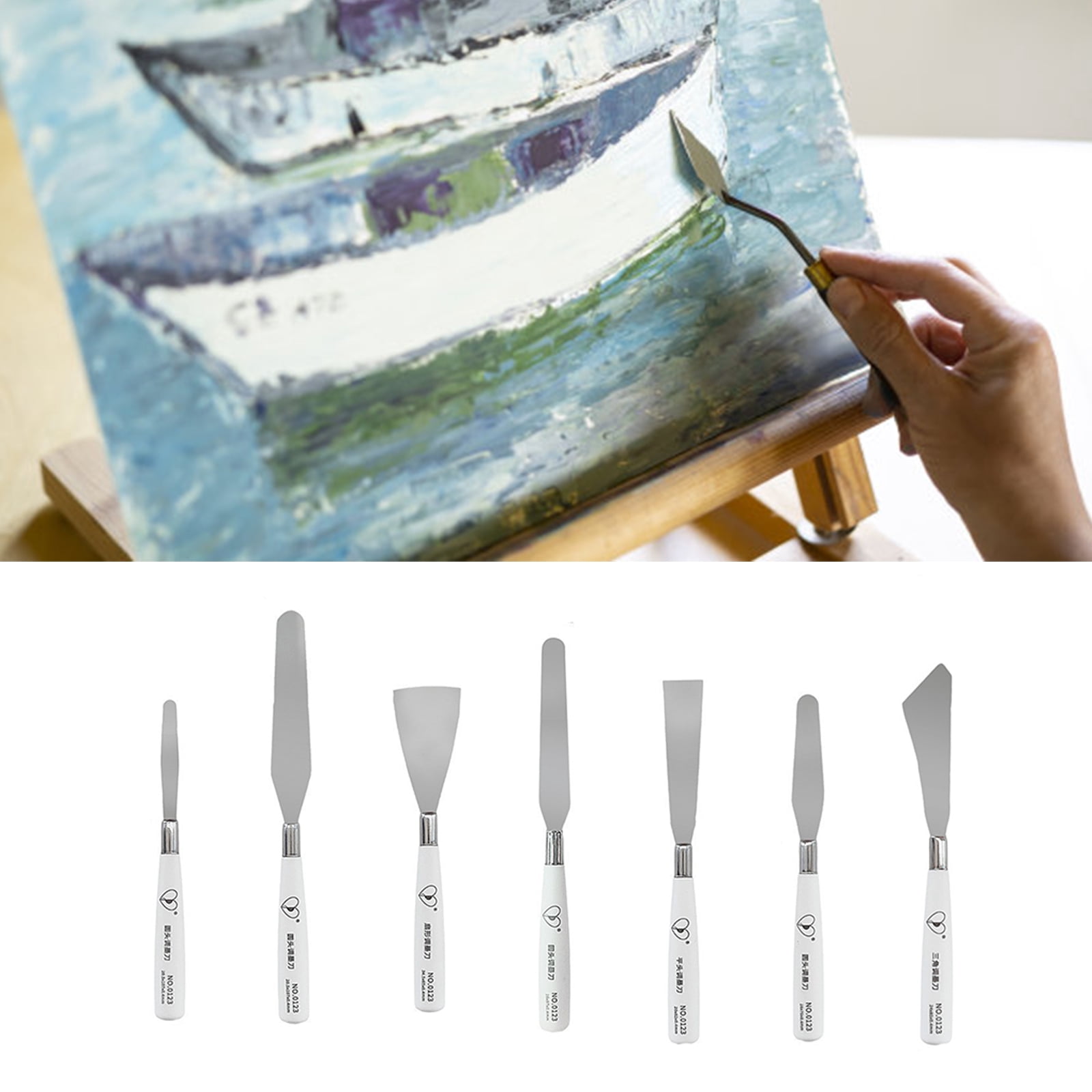 7Pcs Stainless Steel Spatula Palette Tool Set Handle Palette Tool for Acrylic Oil Painting Color Mixing Blending