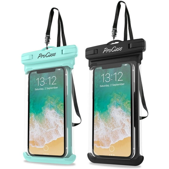 IBAOLEA Universal Waterproof Case Cellphone Dry Bag Pouch for iPhone 13 Pro Max 13 Mini, 12 11 Pro Max Xs Max XR XS X 8 7 6S Plus SE, Galaxy S20 Ultra S10 S9 S8/Note 10 9 up to 7" -2 Pack, Green/Black