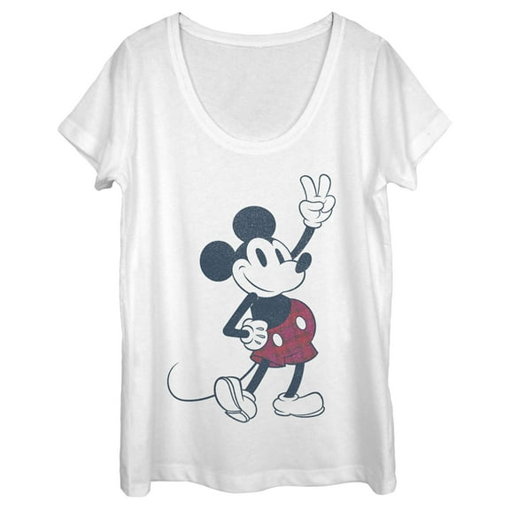 Women's Mickey & Friends Plaid Mickey Mouse Retro Scoop Neck White Small