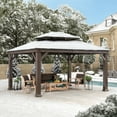 thumbnail image 4 of Sunjoy Gazebo Tonnelle Extérieur 4 m x 4.5 m à Toit Rigide, Structure en Aluminium Effet Bois avec Toit en Acier à Deux Niveaux et Crochet, 4 of 14