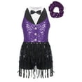 thumbnail image 3 of TiaoBug Kids Girls Sequins Tassel Latin Jazz Leotard Tango Rumba Samba Salsa Dance Dress with Hair Band Purple 10, 3 of 7