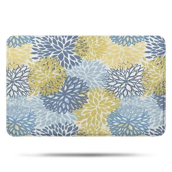 Blue and Yellow Floral Pattern Bathroom Rugs Mat,Non Slip Microfiber Bathroom Rug,Rubber Backing,Soft Bathroom Mats for Bathroom Floor,Tub and Shower,17x27in(43x68cm)