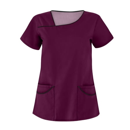 

HIMIWAY Summer Hot Shirts for Women Women s Solid Color Short Sleeve Workwear With Double Pockets Top