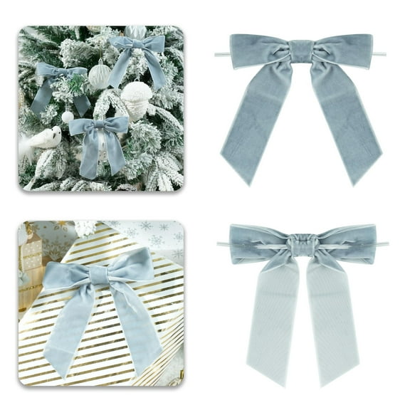 Ljxge Antique Blue Velvet Ribbon Christmas Bow 5 Inch Premade Bows For Christmas Tree Hanging Wreath Gift Wrapping Wedding Home Decor Gray Blue