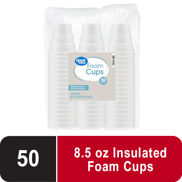 Great Value Foam Cups, 8 Ounce, 50 Count
