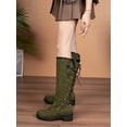 thumbnail image 4 of Women's Green High-heeled Knee-high Boots With Back Tie, Show Thin Short Stature British Style Long Boots, 4 of 5