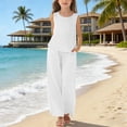 thumbnail image 2 of Back To School Outfits for Girls Size 7-8 Girls Linen Matching Pants Set 2 Piece Summer Outfit Baggy Flowy Palazzo Pants and Open Back Cami Top Solid Elegant Clothing, 2 of 6