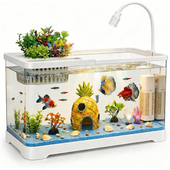 4 Gallon Acrylic Fish Tank Aquarium Starter Kit with Filter and Light White