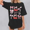 thumbnail image 6 of Tops For Women T-Shirts Oversized Cherry & Bow Print Graphic Summer Short Sleeve Fashion Clothing Black 2XL, 6 of 7