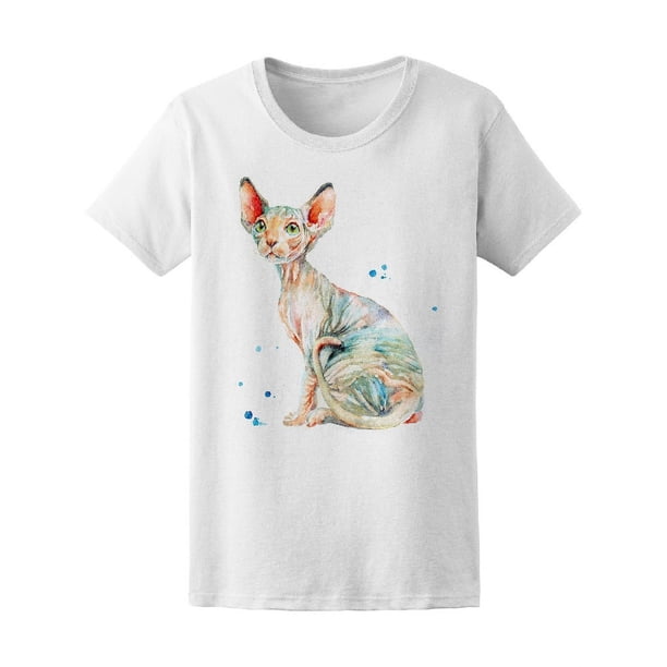 Playera Smartprints Acuarela Gato Esfinge Sentado Mujer 100% Algodón