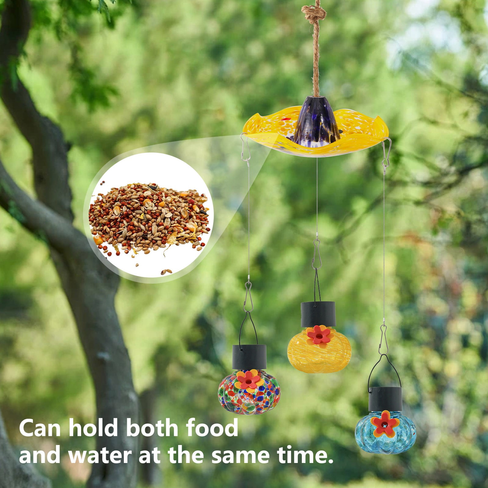 ZLBDYG Outdoor Hanging Bird Feeder – Windproof & Rainproof Wild Bird Feeding Station with 3 Hooks, Colorful Garden Decor for Backyard, Patio & Birdwatching Enthusiasts