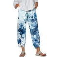 thumbnail image 2 of Huowey Women'S Capris Pants Casual Summer Tie Dye Printed Wide Leg Breathable Comfortable Loose Trousers With Pockets Quickly Dry Baggy Trousers Stylish Joggers,Blue,XXL, 2 of 6