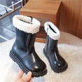 thumbnail image 4 of Kids Cozy Fleece Trim Mid‑calf Boots, Winter Warm Side Zip‑up Leather Boots, 4 of 8