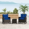 thumbnail image 1 of Gymax Set of 3 Wicker Rocking Set Patio w/ Tempered Glass Table & Soft Cushions Navy, 1 of 10