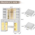 thumbnail image 2 of FANRAL Makeup Vanity with Mirror and Lights,Glass Top Vanity Desk with RGB Cabinets,43.5" Large Dressing Table for Women Bedroom,White Vanity, 2 of 7